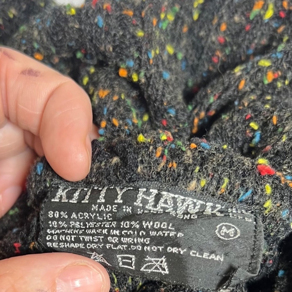 Kitty Hawk Vintage 80s Black Confetti Fleck Batwing Turtleneck Sweater Womens M - Picture 3 of 4